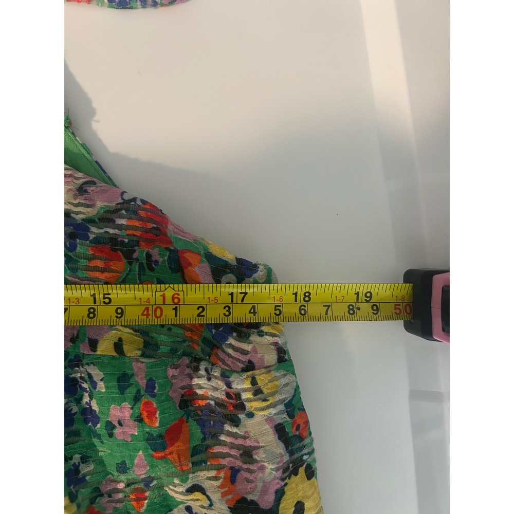 Anthropologie MaeveGreen Floral Camisole Top Womens Size 6 Textured Cutout Back - Picture 9 of 11